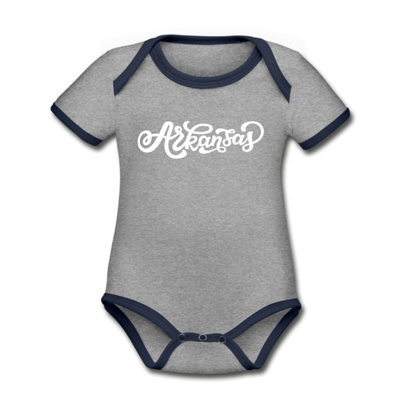Arkansas Baby Bodysuit - Organic Hand Lettered Arkansas Baby Bodysuit - heather gray/navy