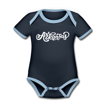 Arkansas Baby Bodysuit - Organic Hand Lettered Arkansas Baby Bodysuit - navy/sky