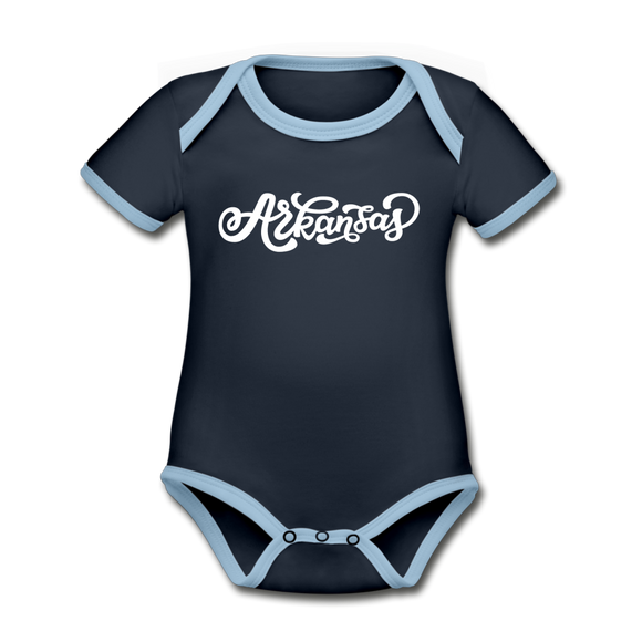 Arkansas Baby Bodysuit - Organic Hand Lettered Arkansas Baby Bodysuit - navy/sky