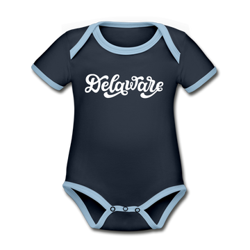 Delaware Baby Bodysuit - Organic Hand Lettered Delaware Baby Bodysuit - navy/sky
