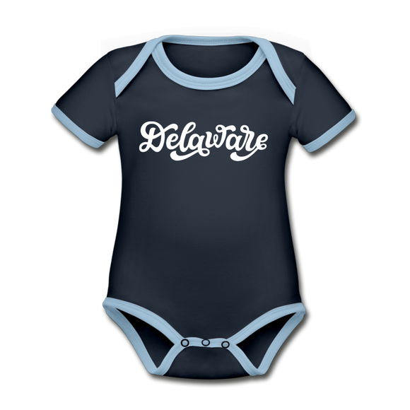 Delaware Baby Bodysuit - Organic Hand Lettered Delaware Baby Bodysuit - navy/sky