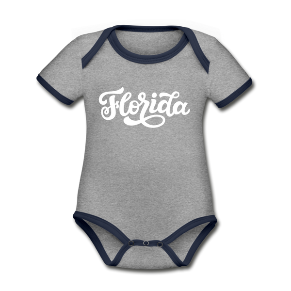 Florida Baby Bodysuit - Organic Hand Lettered Florida Baby Bodysuit - heather gray/navy