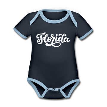 Florida Baby Bodysuit - Organic Hand Lettered Florida Baby Bodysuit - navy/sky