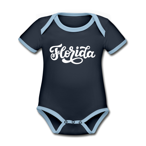 Florida Baby Bodysuit - Organic Hand Lettered Florida Baby Bodysuit - navy/sky