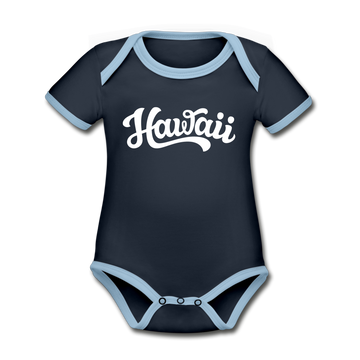 Hawaii Baby Bodysuit - Organic Hand Lettered Hawaii Baby Bodysuit - navy/sky