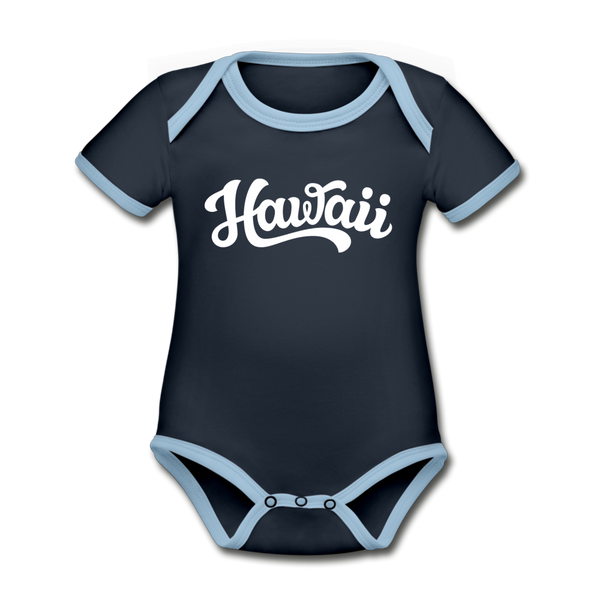 Hawaii Baby Bodysuit - Organic Hand Lettered Hawaii Baby Bodysuit - navy/sky