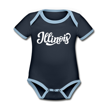 Illinois Baby Bodysuit - Organic Hand Lettered Illinois Baby Bodysuit - navy/sky