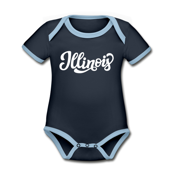 Illinois Baby Bodysuit - Organic Hand Lettered Illinois Baby Bodysuit - navy/sky