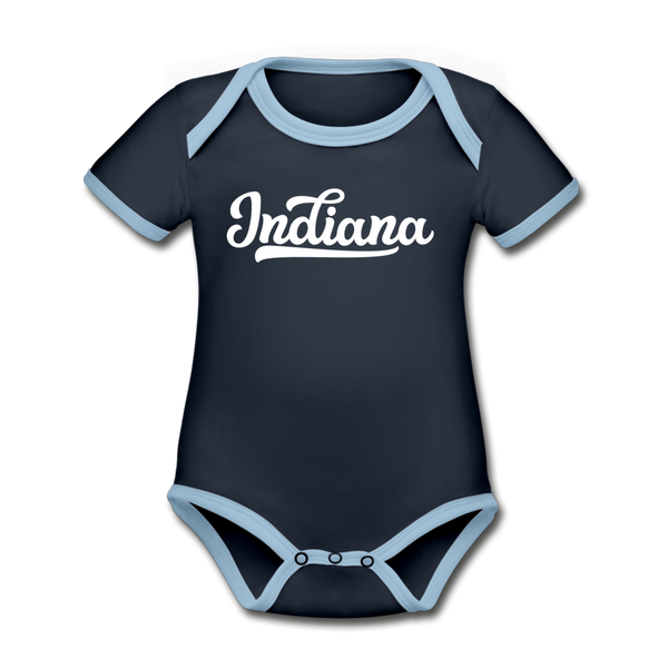 Indiana Baby Bodysuit - Organic Hand Lettered Indiana Baby Bodysuit - navy/sky