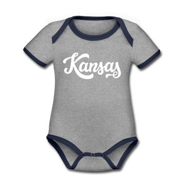Kansas Baby Bodysuit - Organic Hand Lettered Kansas Baby Bodysuit - heather gray/navy
