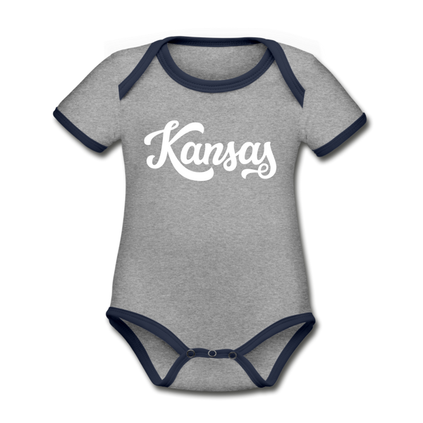 Kansas Baby Bodysuit - Organic Hand Lettered Kansas Baby Bodysuit - heather gray/navy
