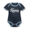 Kansas Baby Bodysuit - Organic Hand Lettered Kansas Baby Bodysuit - navy/sky