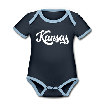 Kansas Baby Bodysuit - Organic Hand Lettered Kansas Baby Bodysuit - navy/sky