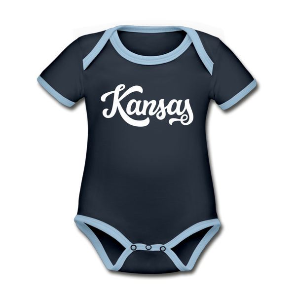 Kansas Baby Bodysuit - Organic Hand Lettered Kansas Baby Bodysuit - navy/sky