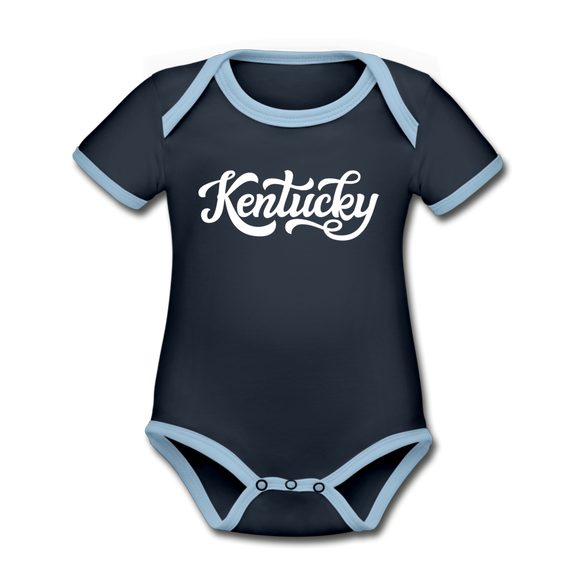 Kentucky Baby Bodysuit - Organic Hand Lettered Kentucky Baby Bodysuit - navy/sky