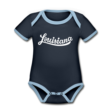 Louisiana Baby Bodysuit - Organic Hand Lettered Louisiana Baby Bodysuit - navy/sky