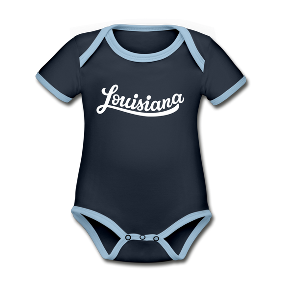 Louisiana Baby Bodysuit - Organic Hand Lettered Louisiana Baby Bodysuit - navy/sky