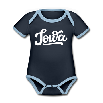 Iowa Baby Bodysuit - Organic Hand Lettered Iowa Baby Bodysuit - navy/sky
