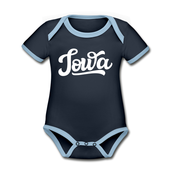 Iowa Baby Bodysuit - Organic Hand Lettered Iowa Baby Bodysuit - navy/sky