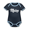 Maine Baby Bodysuit - Organic Hand Lettered Maine Baby Bodysuit - navy/sky