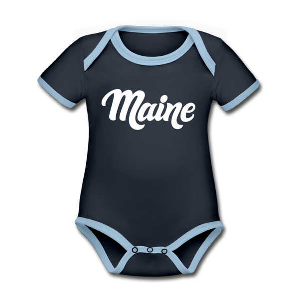 Maine Baby Bodysuit - Organic Hand Lettered Maine Baby Bodysuit - navy/sky
