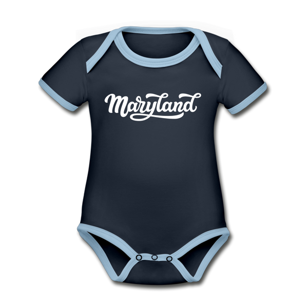 Maryland Baby Bodysuit - Organic Hand Lettered Maryland Baby Bodysuit - navy/sky