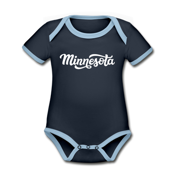Minnesota Baby Bodysuit - Organic Hand Lettered Minnesota Baby Bodysuit - navy/sky