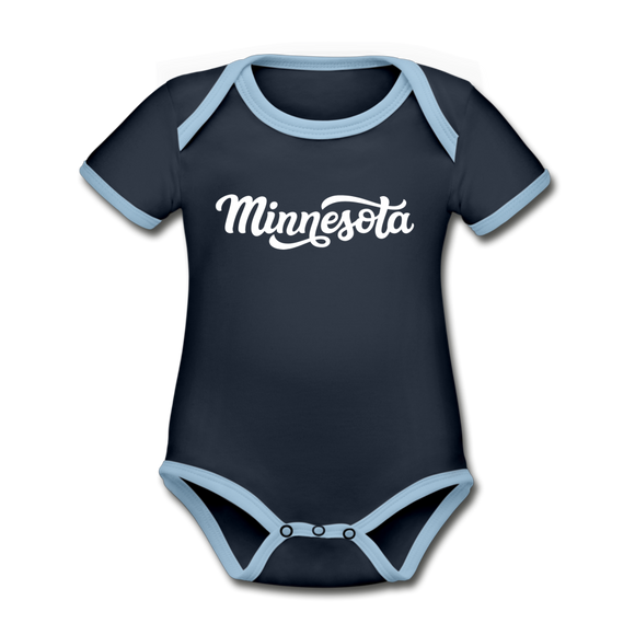 Minnesota Baby Bodysuit - Organic Hand Lettered Minnesota Baby Bodysuit - navy/sky