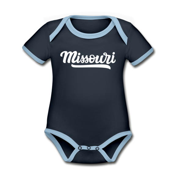 Missouri Baby Bodysuit - Organic Hand Lettered Missouri Baby Bodysuit - navy/sky