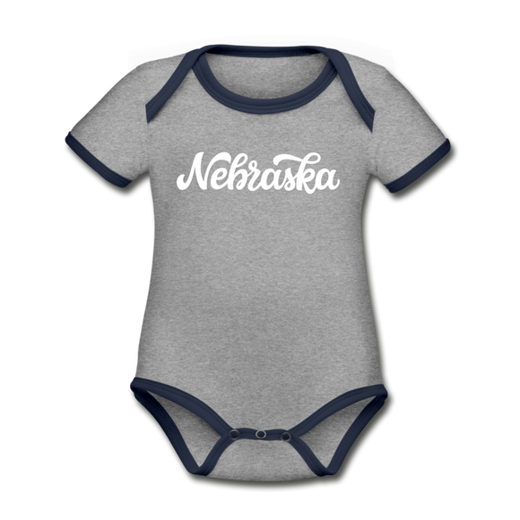 Nebraska Baby Bodysuit - Organic Hand Lettered Nebraska Baby Bodysuit - heather gray/navy