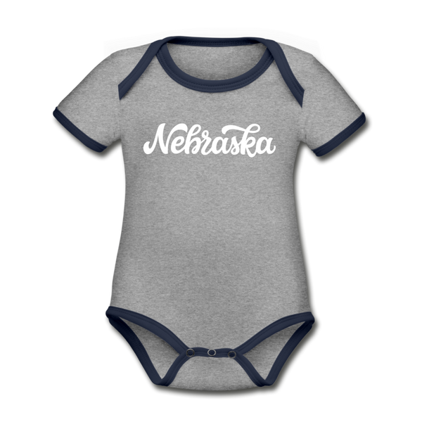 Nebraska Baby Bodysuit - Organic Hand Lettered Nebraska Baby Bodysuit - heather gray/navy