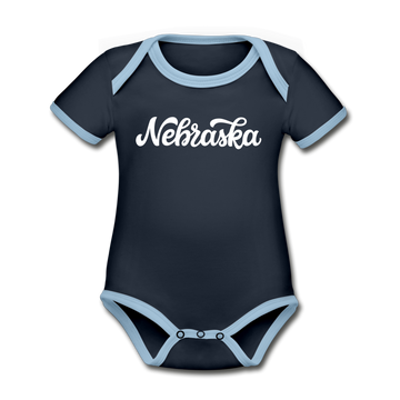 Nebraska Baby Bodysuit - Organic Hand Lettered Nebraska Baby Bodysuit - navy/sky