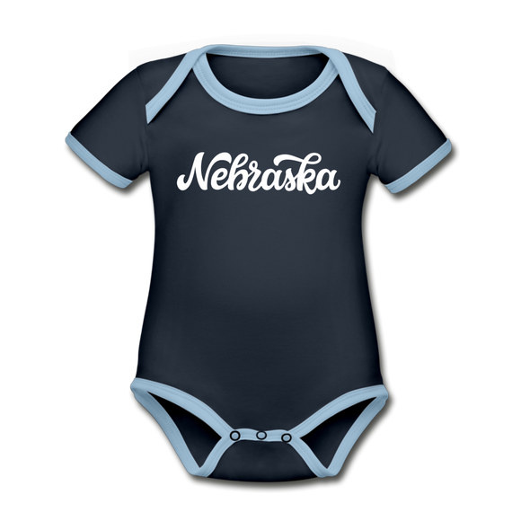 Nebraska Baby Bodysuit - Organic Hand Lettered Nebraska Baby Bodysuit - navy/sky