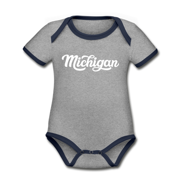 Michigan Baby Bodysuit - Organic Hand Lettered Michigan Baby Bodysuit - heather gray/navy