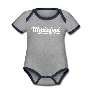 Mississippi Baby Bodysuit - Organic Hand Lettered Mississippi Baby Bodysuit - heather gray/navy