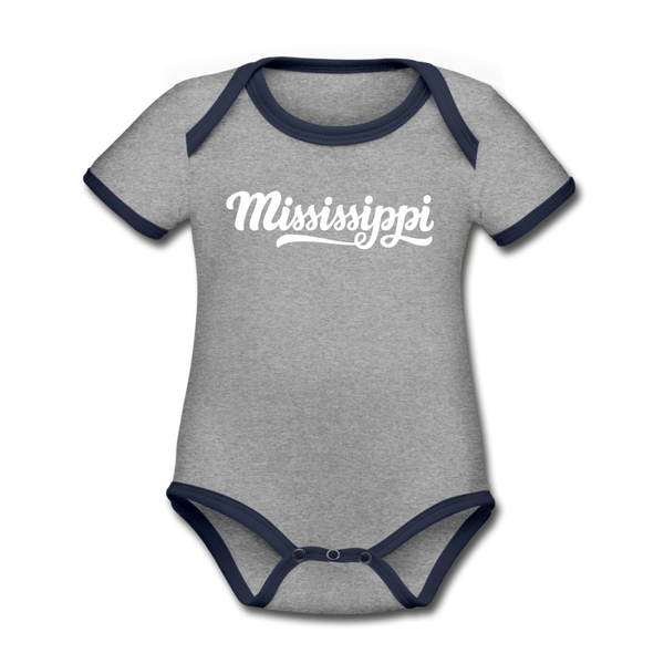 Mississippi Baby Bodysuit - Organic Hand Lettered Mississippi Baby Bodysuit - heather gray/navy