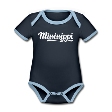 Mississippi Baby Bodysuit - Organic Hand Lettered Mississippi Baby Bodysuit - navy/sky