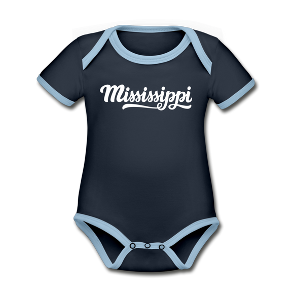 Mississippi Baby Bodysuit - Organic Hand Lettered Mississippi Baby Bodysuit - navy/sky