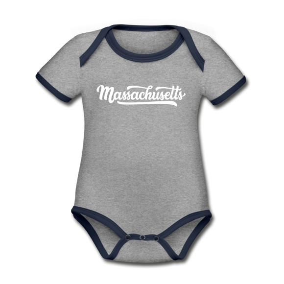 Massachusetts Baby Bodysuit - Organic Hand Lettered Massachusetts Baby Bodysuit - heather gray/navy