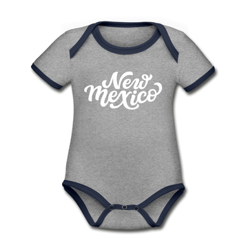 New Mexico Baby Bodysuit - Organic Hand Lettered New Mexico Baby Bodysuit - heather gray/navy