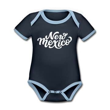 New Mexico Baby Bodysuit - Organic Hand Lettered New Mexico Baby Bodysuit - navy/sky