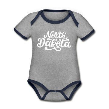 North Dakota Baby Bodysuit - Organic Hand Lettered North Dakota Baby Bodysuit - heather gray/navy