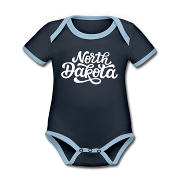 North Dakota Baby Bodysuit - Organic Hand Lettered North Dakota Baby Bodysuit - navy/sky
