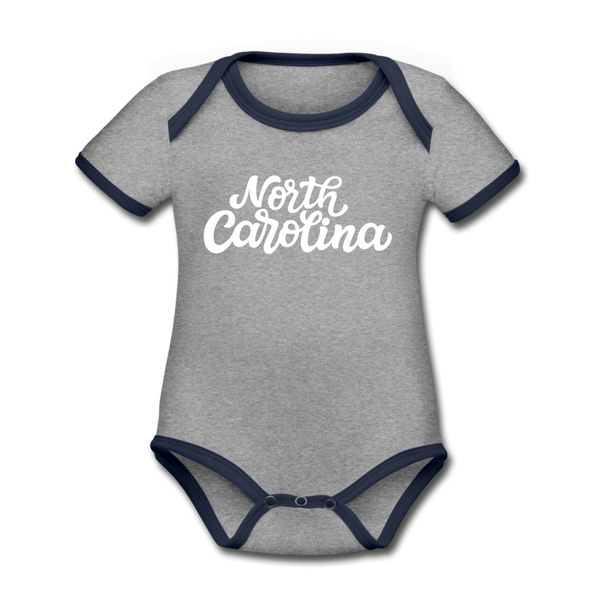 North Carolina Baby Bodysuit - Organic Hand Lettered North Carolina Baby Bodysuit - heather gray/navy