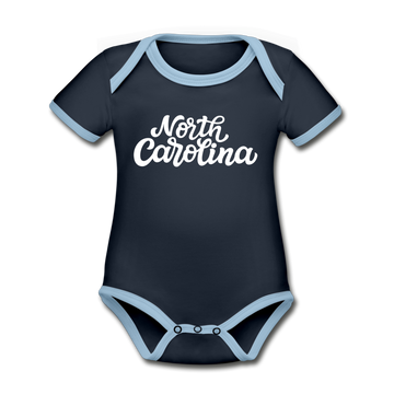 North Carolina Baby Bodysuit - Organic Hand Lettered North Carolina Baby Bodysuit - navy/sky