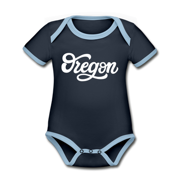 Oregon Baby Bodysuit - Organic Hand Lettered Oregon Baby Bodysuit - navy/sky