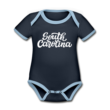 South Carolina Baby Bodysuit - Organic Hand Lettered South Carolina Baby Bodysuit - navy/sky