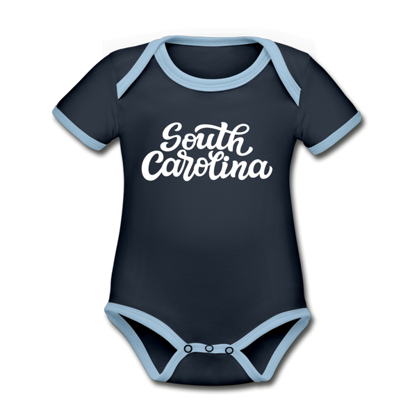 South Carolina Baby Bodysuit - Organic Hand Lettered South Carolina Baby Bodysuit - navy/sky