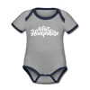 New Hampshire Baby Bodysuit - Organic Hand Lettered New Hampshire Baby Bodysuit - heather gray/navy