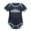 New Hampshire Baby Bodysuit - Organic Hand Lettered New Hampshire Baby Bodysuit - navy/sky